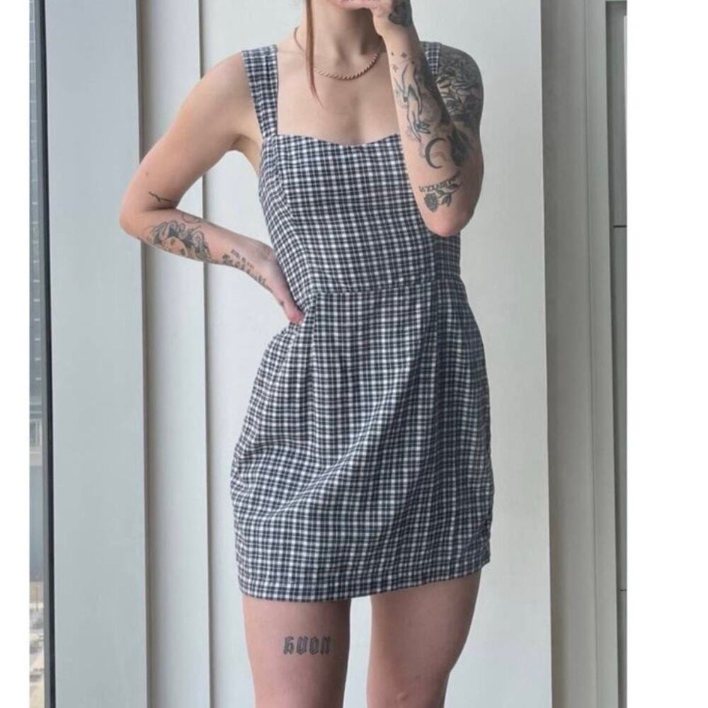 Abercrombie & Fitch Women's Plaid Woven Mini Dress XL Black White Wide Strap - Picture 15 of 15